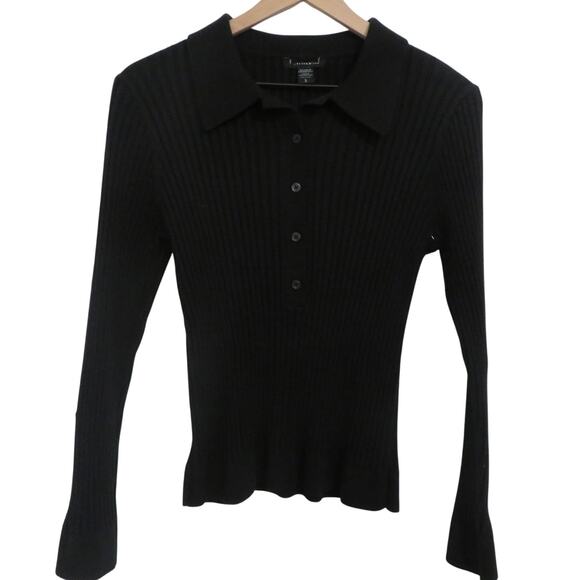 Athleta Womens Large Black Sweet Bay Henley Sweater Ribbed Button Front Collar - Picture 1 of 5